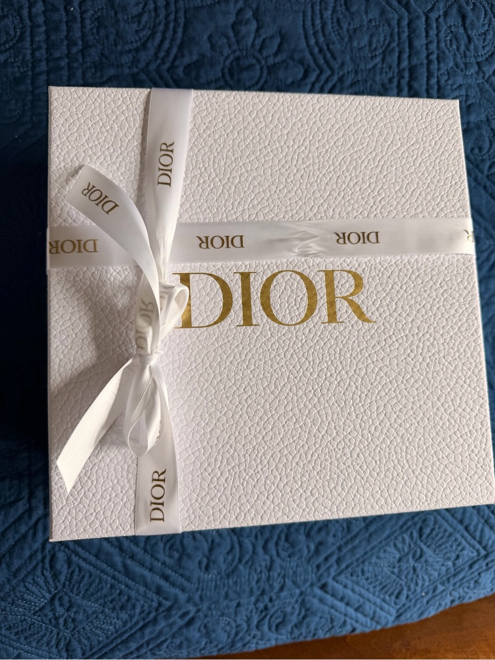 Dior White Gift Box with Gold Logo and Branded Ribbon